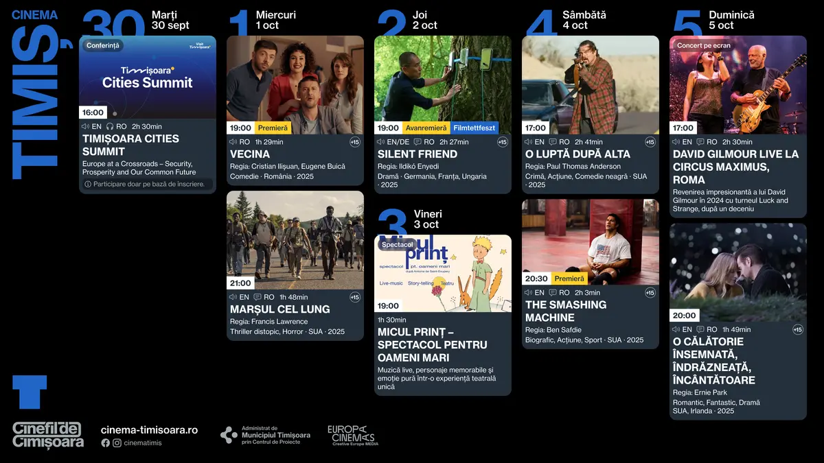  Programul săptămânii 1 - 5 Octombrie, la Cinema Timis