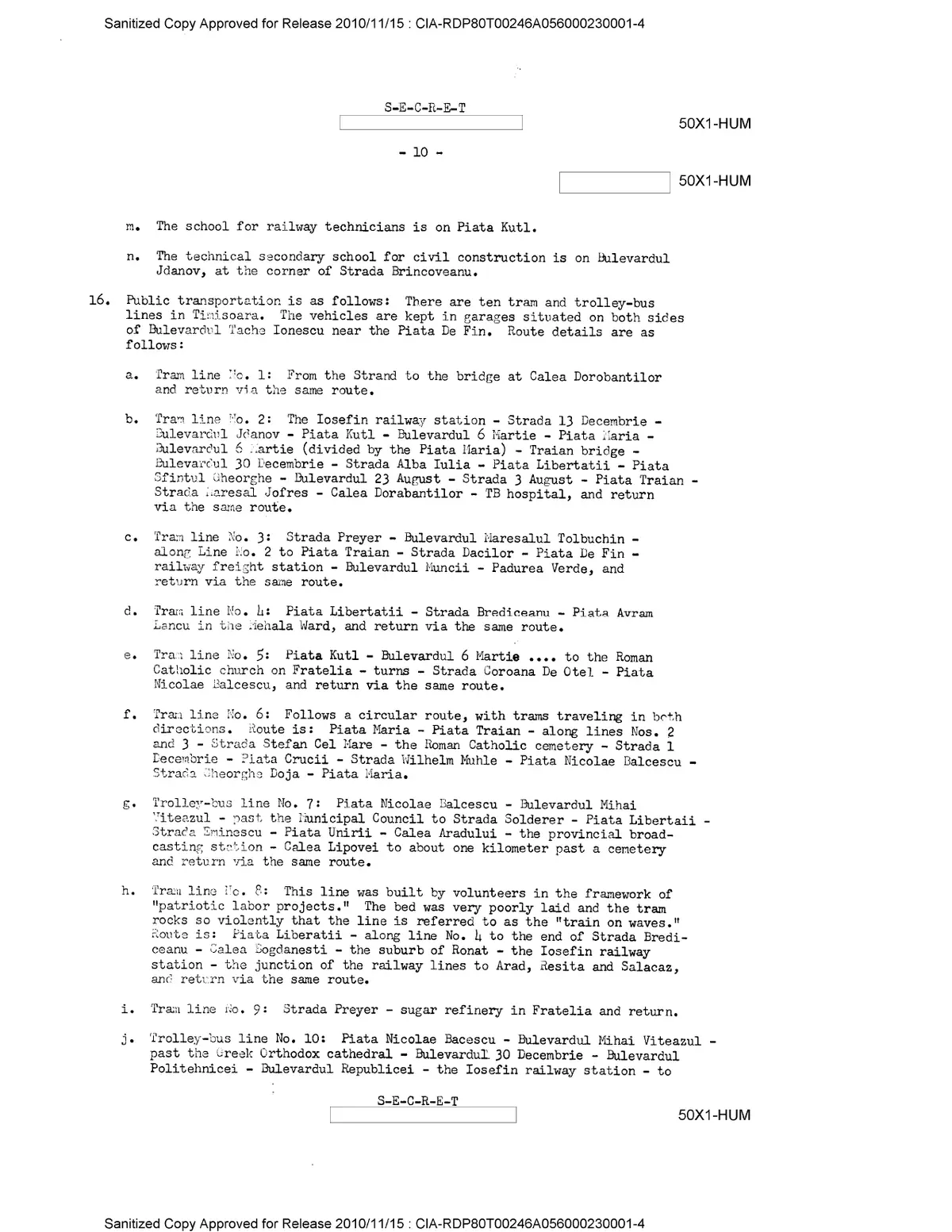 CIA a publicat hărți și informații urbane adunate despre Timișoara în 1960