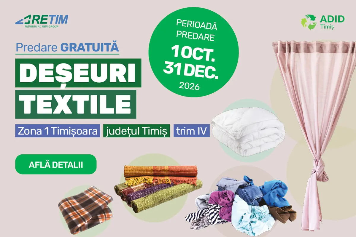 Textilele din gospodării pot fi predate gratuit până la sfârșitul anului. Campania RETIM și ADID Timiș revine în Zona 1