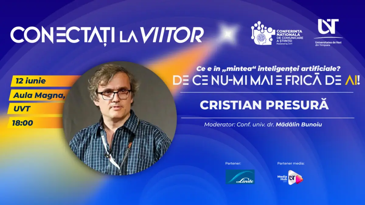 Cristian Presură revine la UVT pentru o conferință despre AI: „Ce e în mintea inteligenței artificiale?”