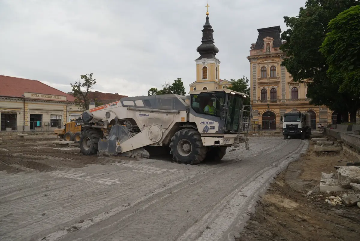 Piața Traian prinde contur. Lucrările intră într-o nouă etapă, iar zona va avea fântână interactivă și cu 60% mai mult spațiu verde