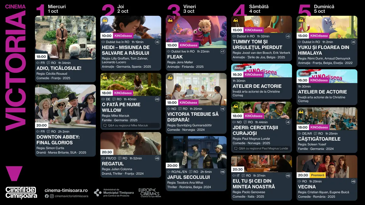  Programul săptămânii 1 - 5 Octombrie, la Cinema Victoria