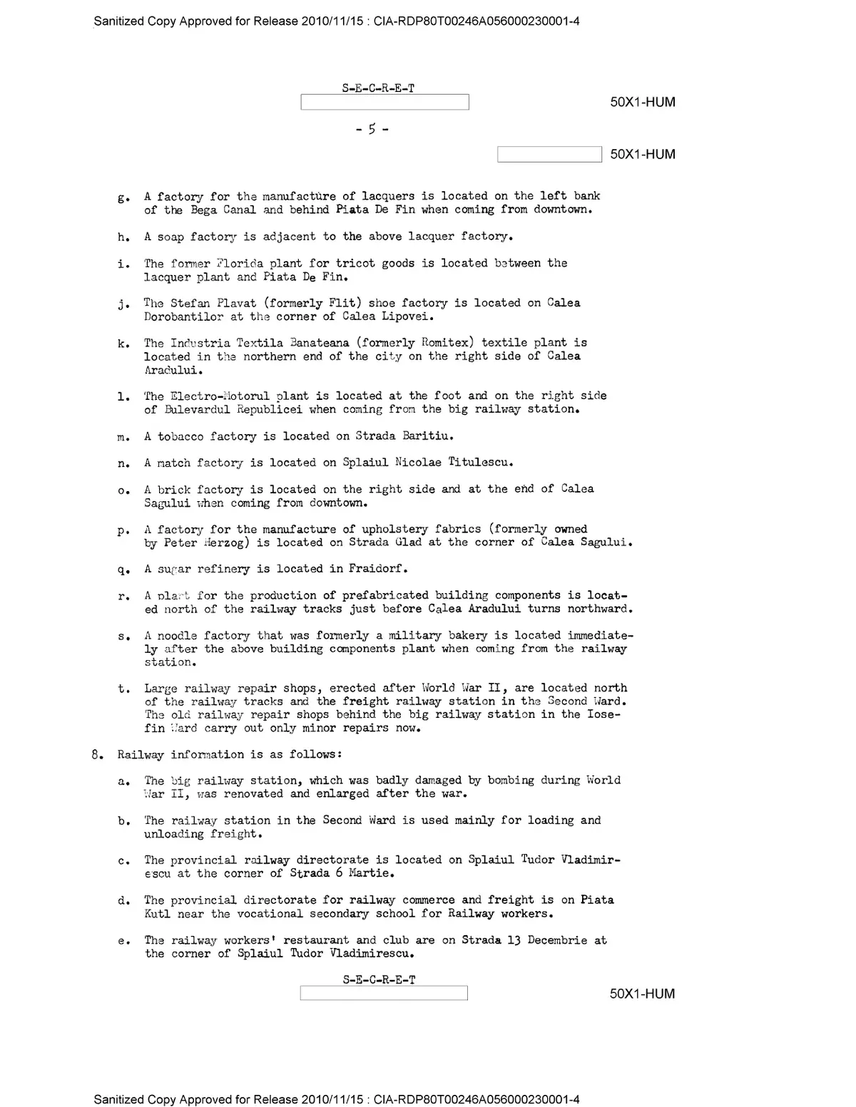 CIA a publicat hărți și informații urbane adunate despre Timișoara în 1960