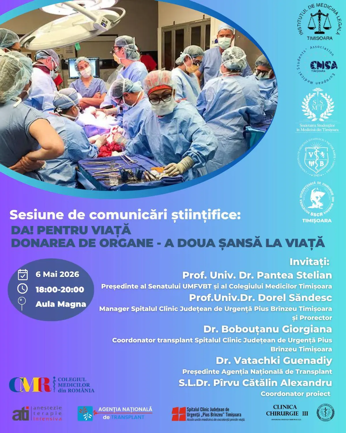 Conferință națională despre donarea de organe, organizată la Timișoara în cadrul campaniei „Cadoul Vieții”