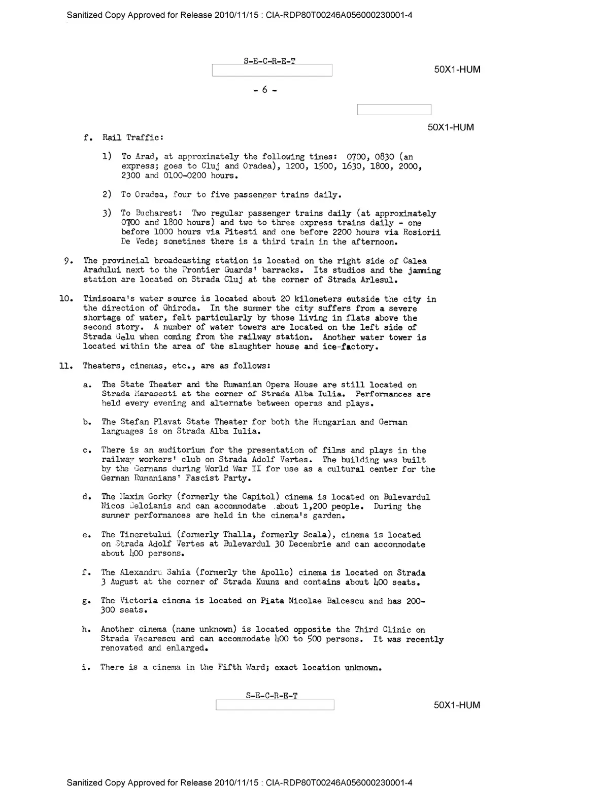 CIA a publicat hărți și informații urbane adunate despre Timișoara în 1960