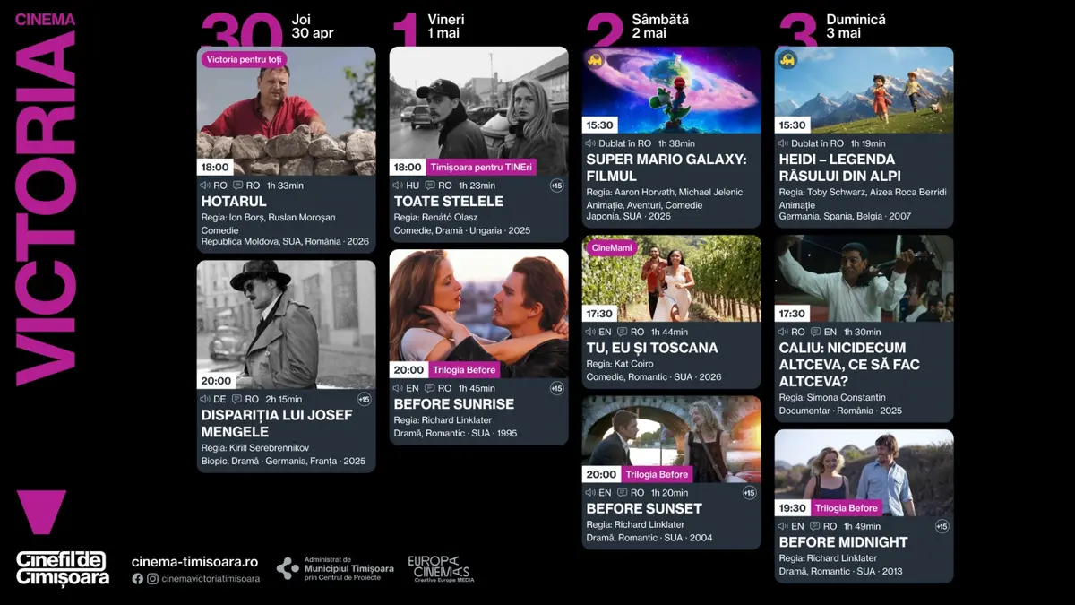 Programul saptamanii 30 aprilie - 3 mai, la Cinema Victoria