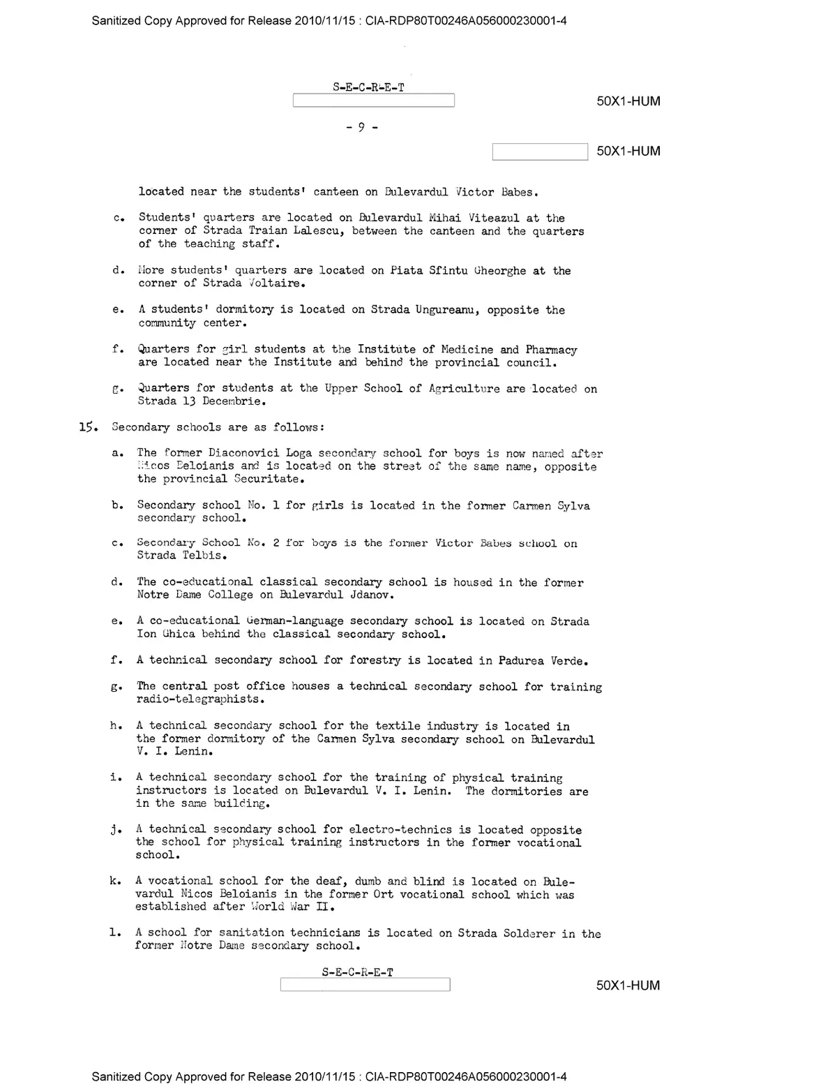 CIA a publicat hărți și informații urbane adunate despre Timișoara în 1960