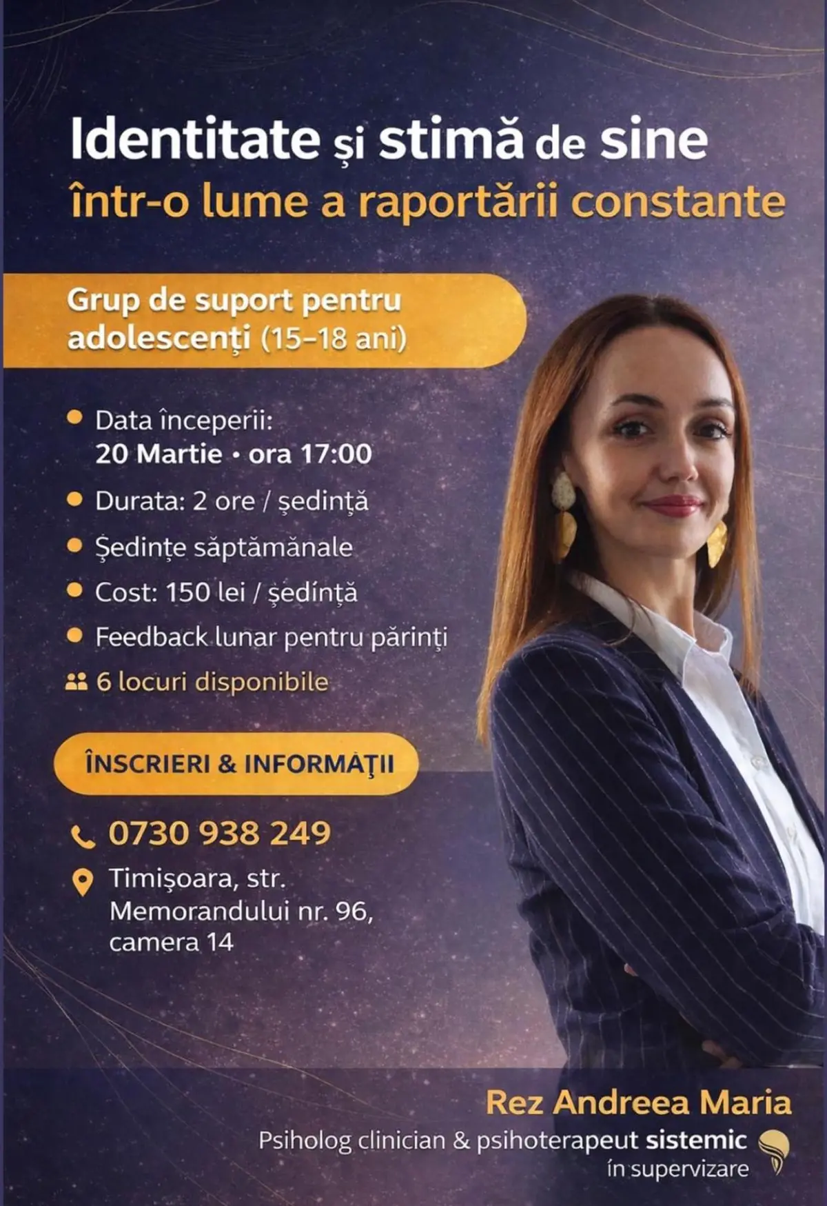 Grup de suport pentru adolescenți despre identitate și stimă de sine, lansat în martie la Timișoara