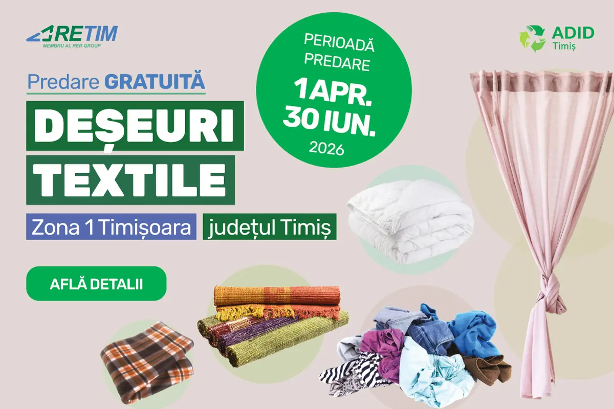 Campanie RETIM: colectare gratuită de textile în Timișoara și zona periurbană, până la 60 kg per gospodărie