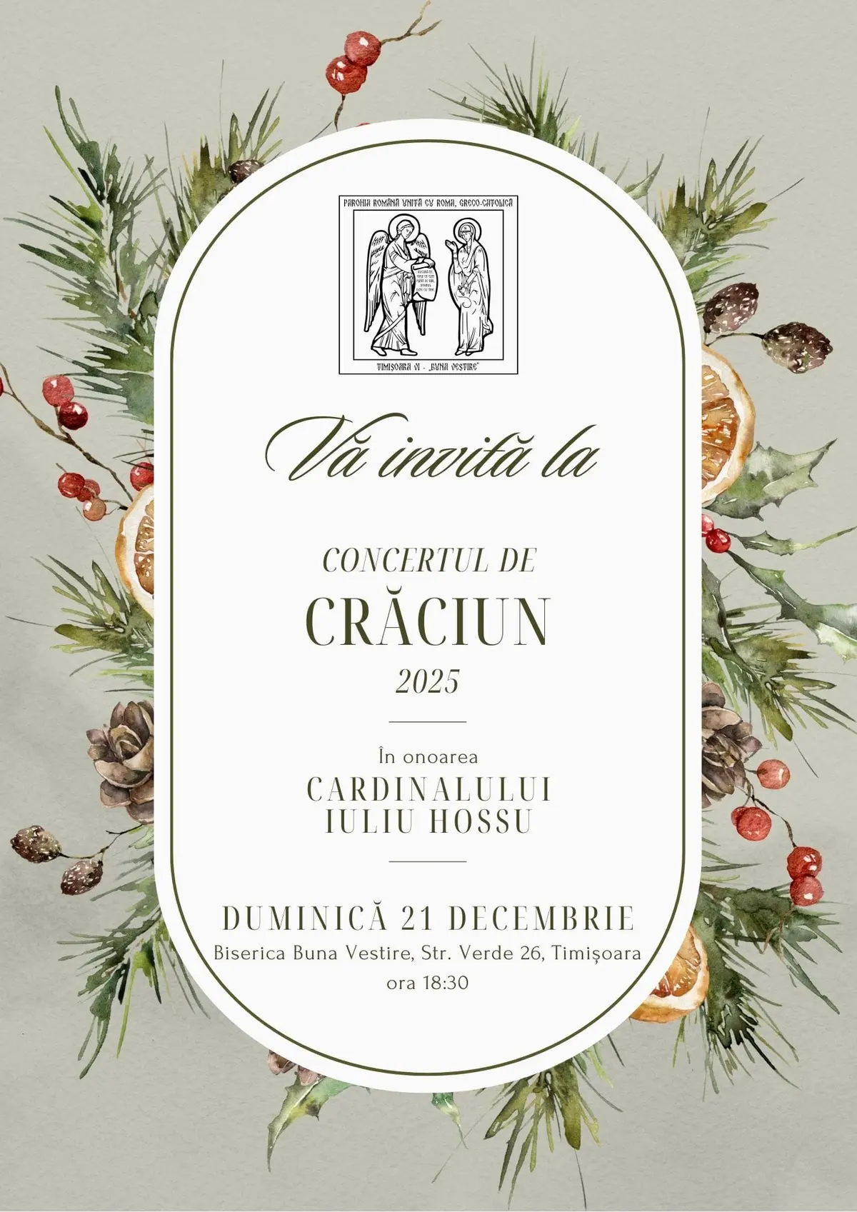 Concert de Crăciun dedicat Cardinalului Iuliu Hossu, organizat în două biserici din Timișoara